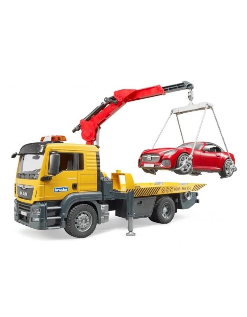 Bruder 3750 - MAN TGS Afsleepwagen Met Light & Sound Module En Roadster 5 Bruder 3750 - MAN TGS Afsleepwagen Met Light & Sound Module En Roadster - Afbeelding 3