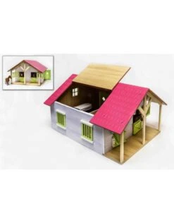 Kids Globe 610168 - Paardenstal Hout Met 2 Boxen En Berging (roze) 1:24