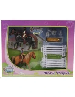 Kids Globe 640072 - Speelset: 2 Paarden Met Ruiters En Accessoires 1:24 (geschikt Voor SCHLEICH)