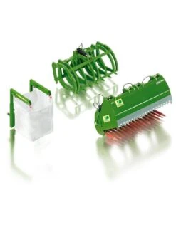 Wiking 77382 -John Deere Kleur Frontladerset B - Kuilvoersnijder + Big-Bag Met Zak + Takkenklem 1:32